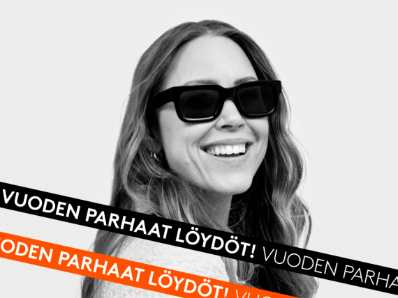 Nainen aurinkolaseissa ja teksti jopa -50 %