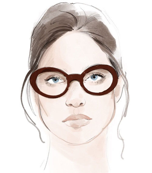 skiss med coola glasögonbågar på kvinna