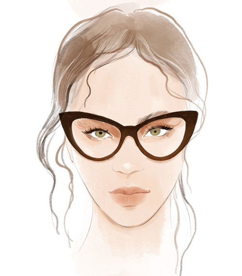 skiss med cat-eye glasögon på kvinna